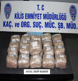 Kilis'te 10.5 kilo eroin ele geçirildi