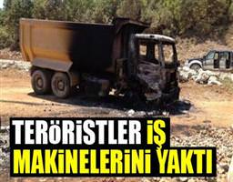 Teröristler iş makinelerini yaktı