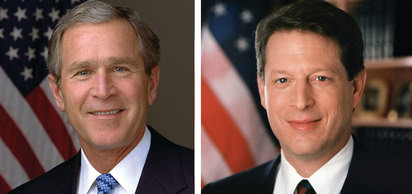 ABD'de Demokrat aday Al Gore ve Cumhuriyetçi aday George W. Bush'un oyları başa baş çıktı. Oyların tekrar tekrar sayımı sonrası oğul Bush başkan oldu.