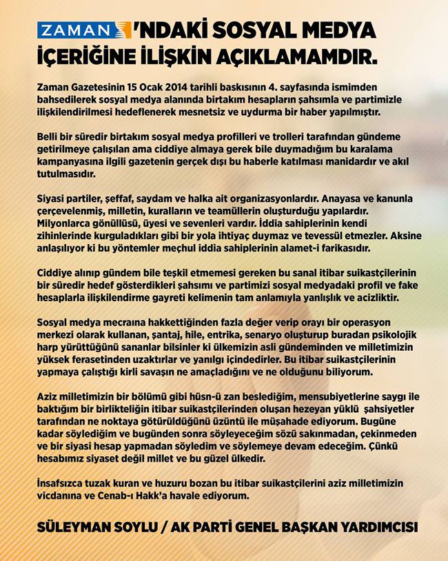 Süleyman Soylu'dan Zaman'a yalanlama