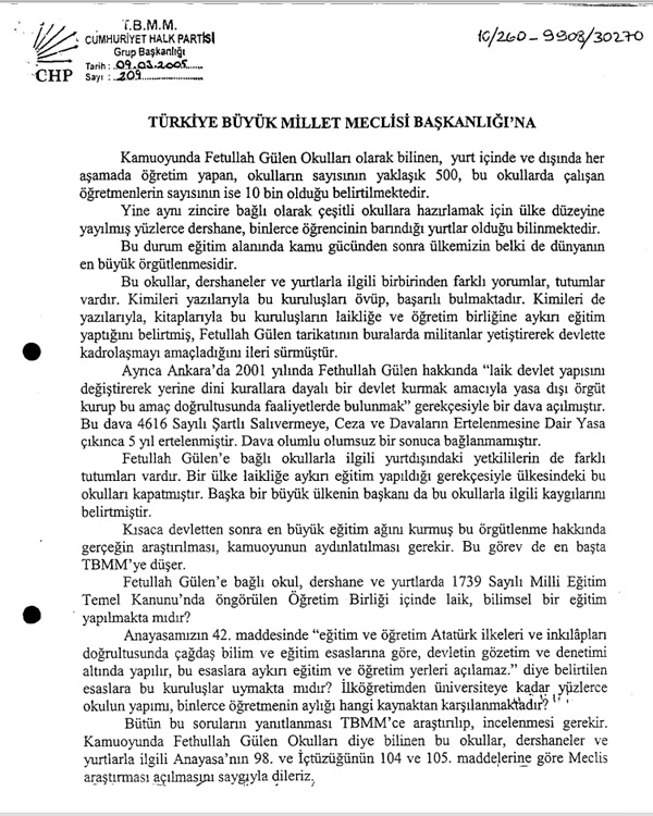 İşte CHP'nin Gülen'e bakışını gösteren belge-1