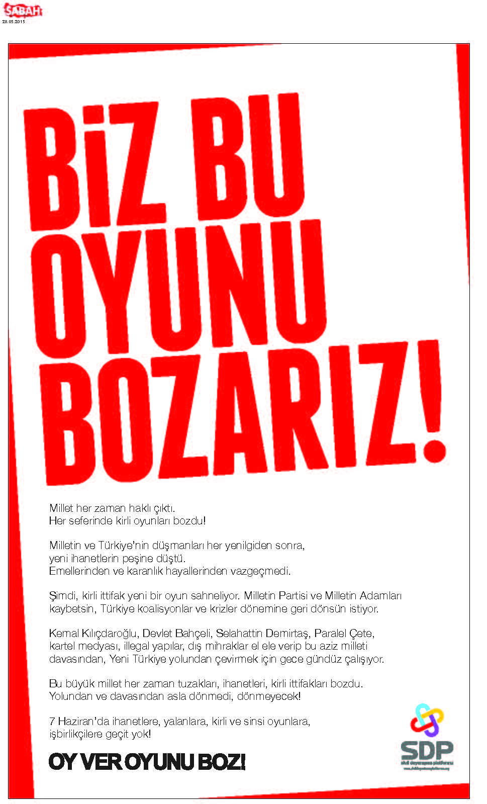 SDP'den dikkat çeken ilan