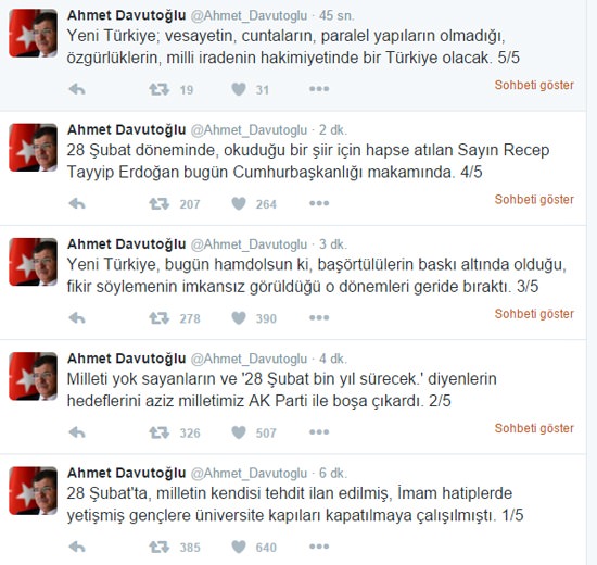 Davutoğlu'ndan 5 maddelik 28 Şubat mesajı-1