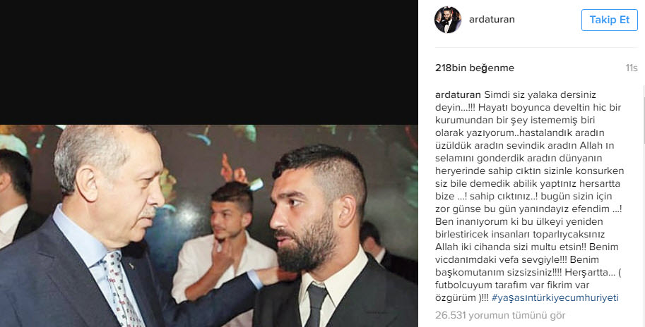 Arda Turan'dan Cumhurbaşkanı Erdoğan'a destek!-1