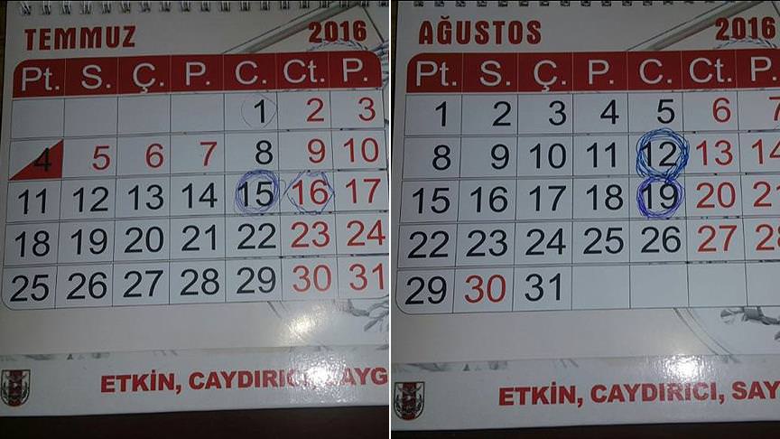 Tümgeneral darbe girişimi gününü takviminde işaretlemiş-1