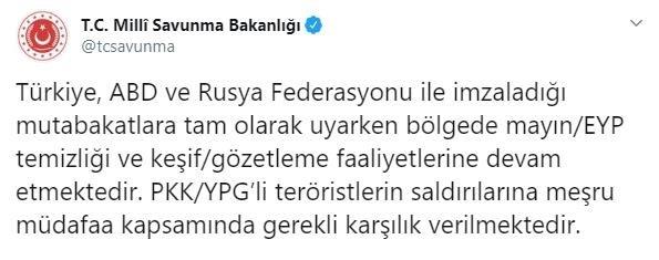 MSB duyurdu: PKK/YPG'li teröristlerin saldırılarına gerekli karşılık verilmektedir-1