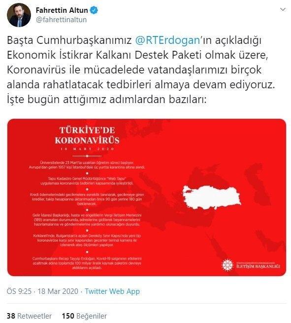 Cumhurbaşkanlığı İletişim Başkanı Altun'dan koronavirüse karşı alınan tedbirlere ilişkin açıklama-1