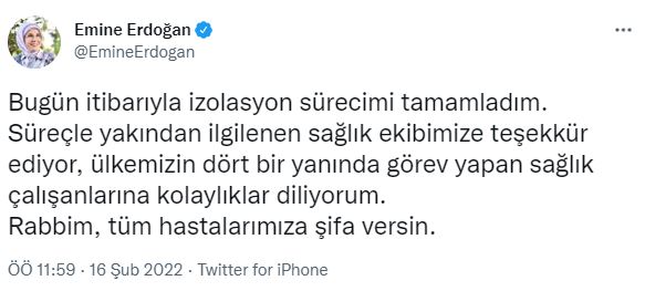 Başkan Recep Tayyip Erdoğan'ın eşi Emine Erdoğan koronavirüsü yendi-1