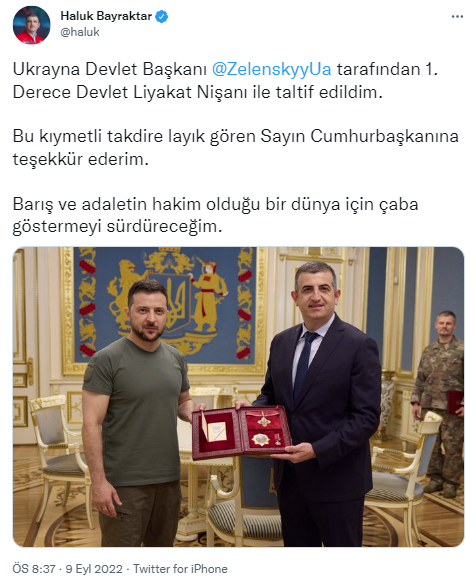 Ukrayna Devlet Başkanı Zelenskiy tarafından Haluk Bayraktar'a 1. Derece Devlet Liyakat Nişanı verildi-1