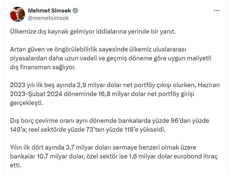 Hazine ve Maliye Bakanı Mehmet Şimşek'ten 'dış kaynak' açıklaması! İftiralara rakamlarla net yanıt-2