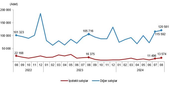 Satış şekline göre konut satışı, Ağustos 2024