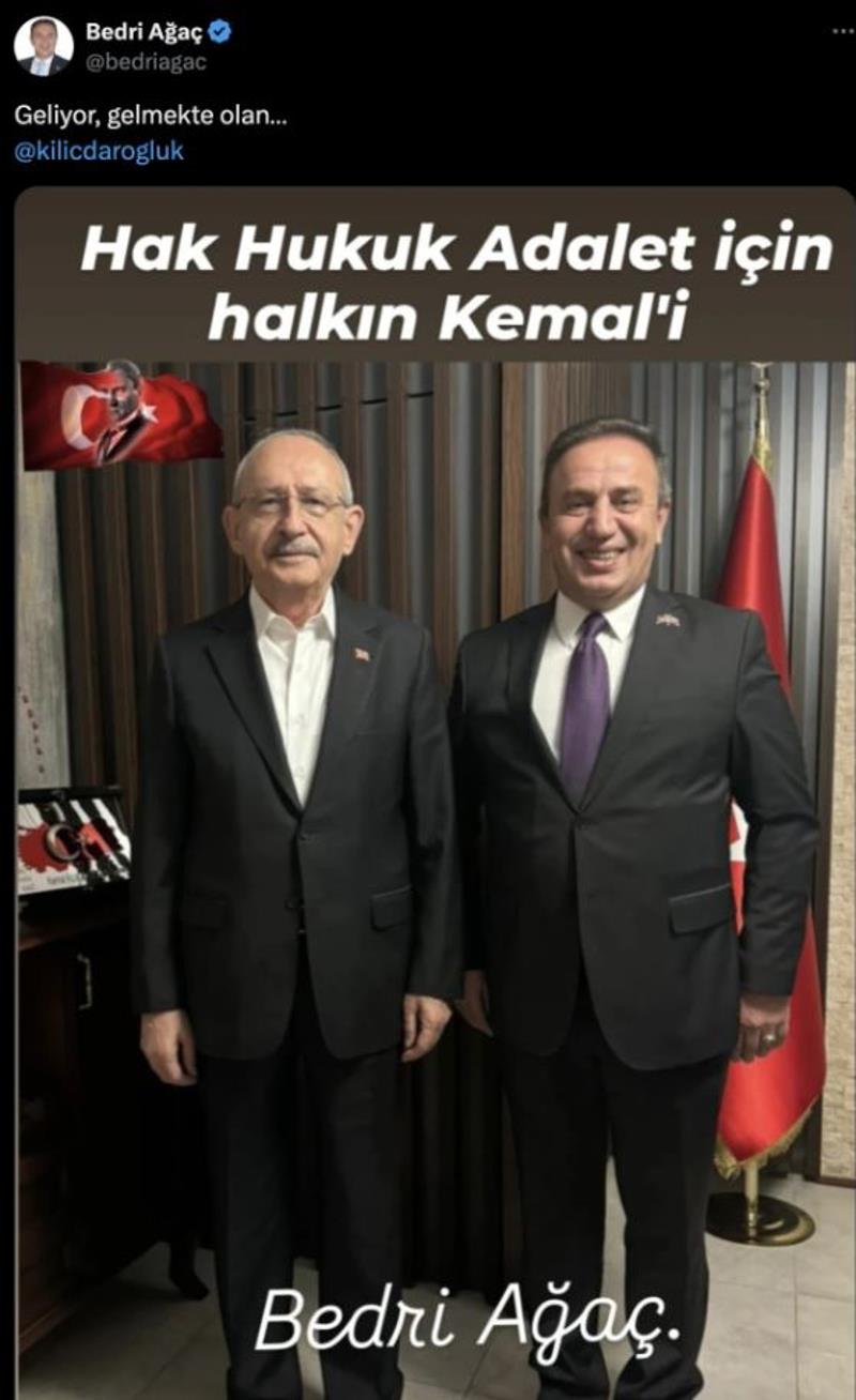 Eski CHP Gümüşhane İl Başkanı Bedri Ağaç'ın paylaşımı. (X hesabı ekran görüntüsü)