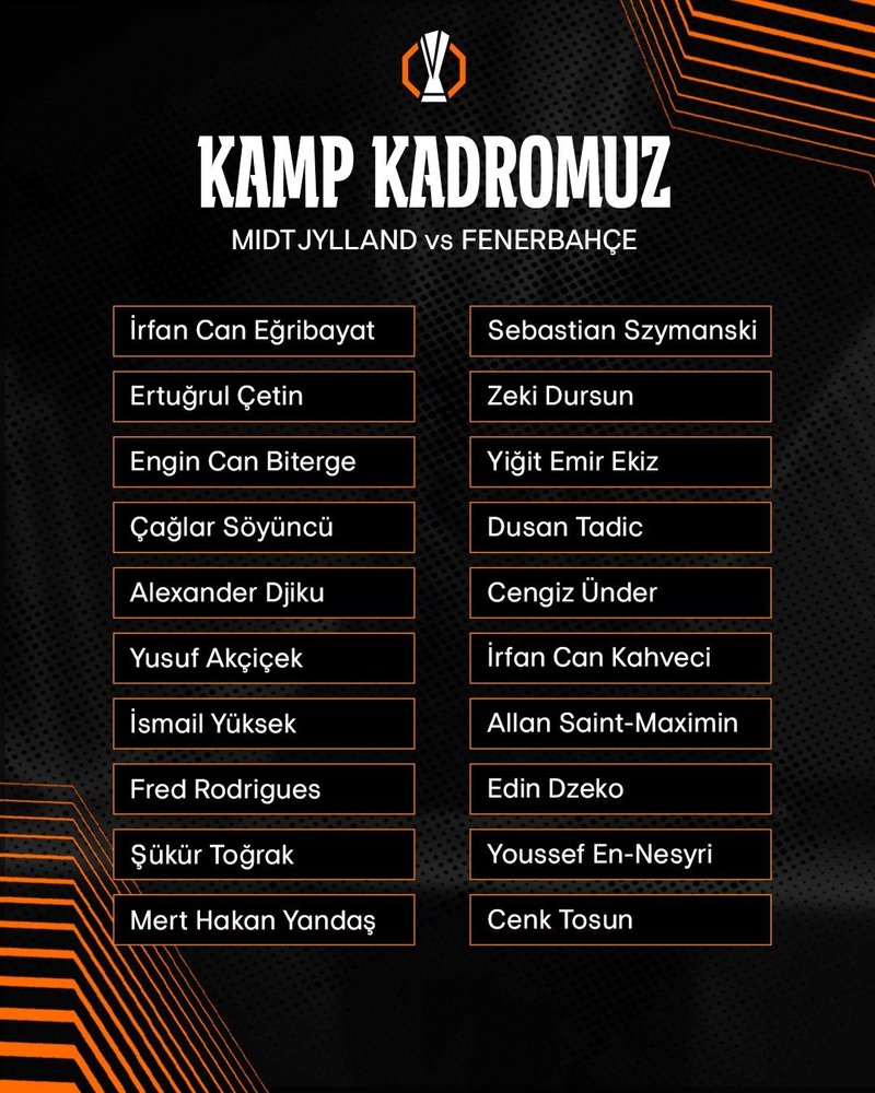 Fenerbahçe'nin kamp kadrosu açıklandı (Fenerbahçe X hesabı)