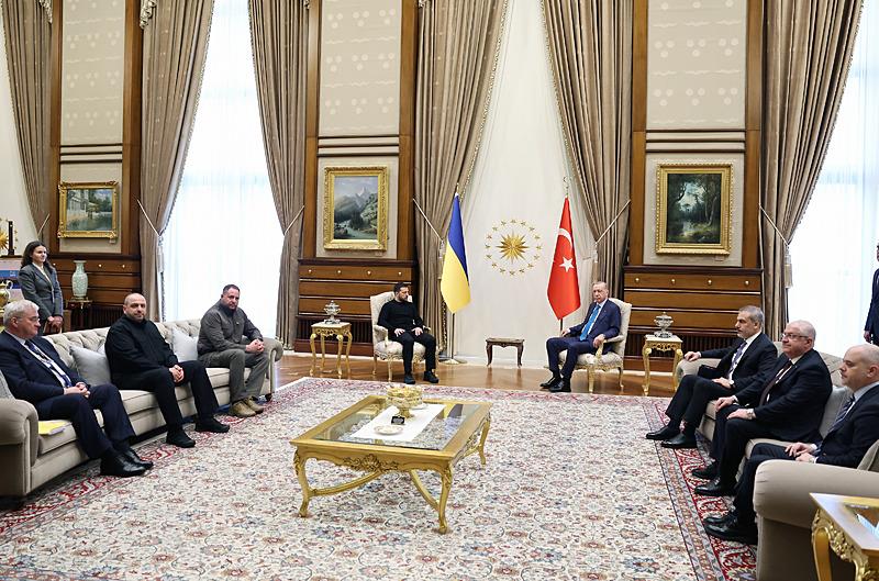 Cumhurbaşkanı Recep Tayyip Erdoğan, Ukrayna Devlet Başkanı Volodimir Zelenskiy'i Cumhurbaşkanlığı Külliyesi'nde kabul etti, AA 