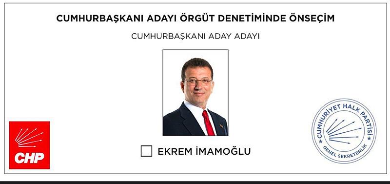 CHP'nin cumhurbaşkanı adayını belirlemek için yapılacak ön seçimde kullanılacak oy pusulaları basılmaya başladı. Pusulada, seçimde tek aday olan İstanbul Büyükşehir Belediye Başkanı Ekrem İmamoğlu yer aldı. 