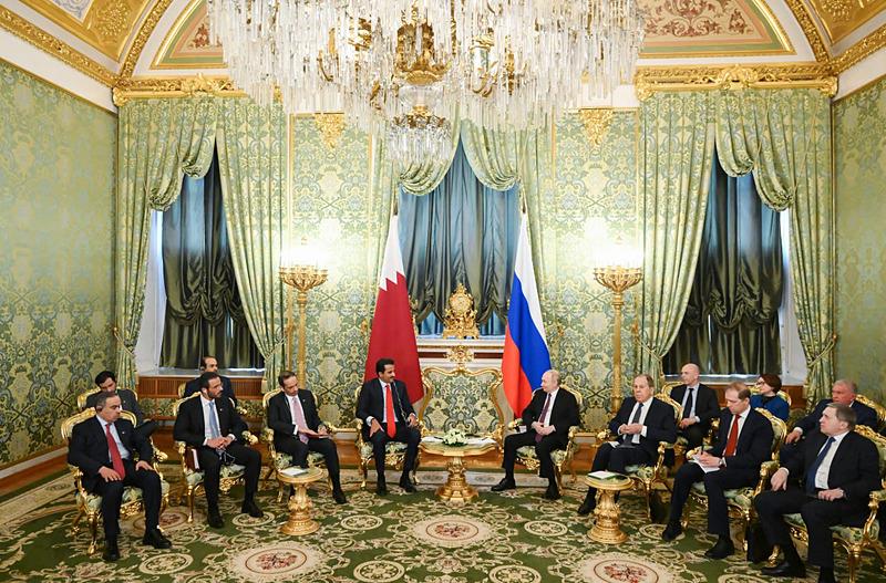 Rusya Devlet Başkanı Vladimir Putin Moskova’da Katar Emiri Şeyh Temim bin Hamad Al Sani ile bir araya geldi, DHA