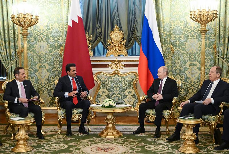 Rusya Devlet Başkanı Vladimir Putin Moskova’da Katar Emiri Şeyh Temim bin Hamad Al Sani ile bir araya geldi, DHA