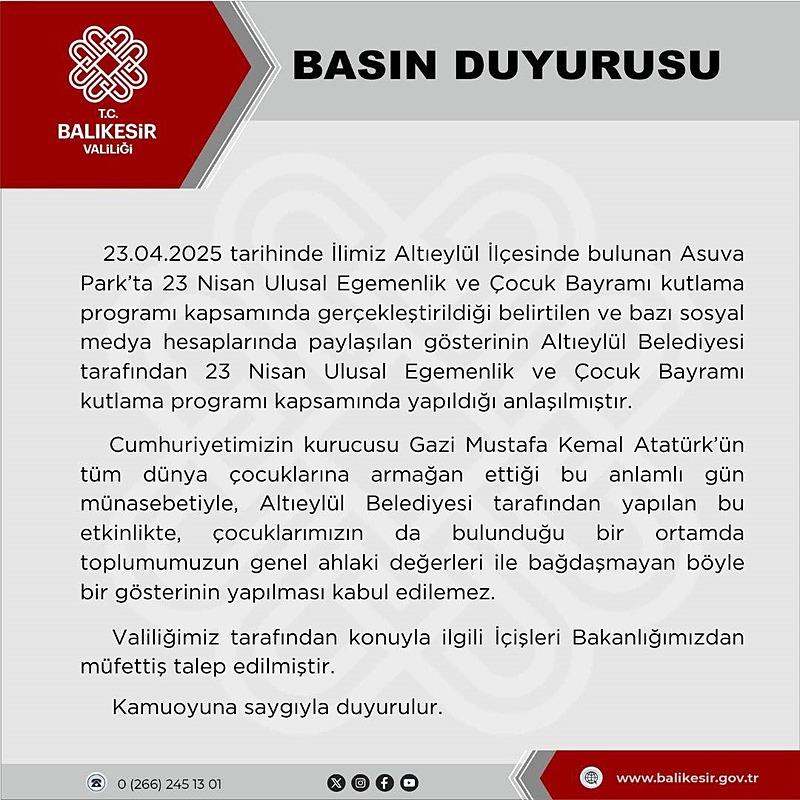 Balıkesir Valiliği'nin açıklaması