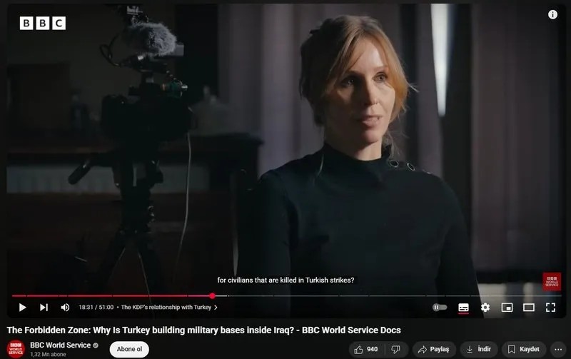 Simona Foltyn imzalı ʺTürkiye'nin Gizli Savaşı: Yasak Bölgeʺ isimli belgeselde, Irak'taki Türk üslerinin uydu görüntüleri ve yakın çekim görüntüleri servis edilerek PKK'ya raporlandı (Takvim.com.tr)