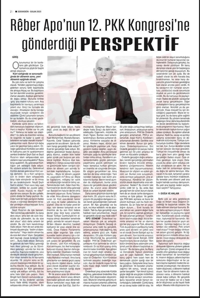 Serxwebun isimli PKK gazetesinde Öcalan'ın fesih kongresinde yaptığı konuşma yer aldı