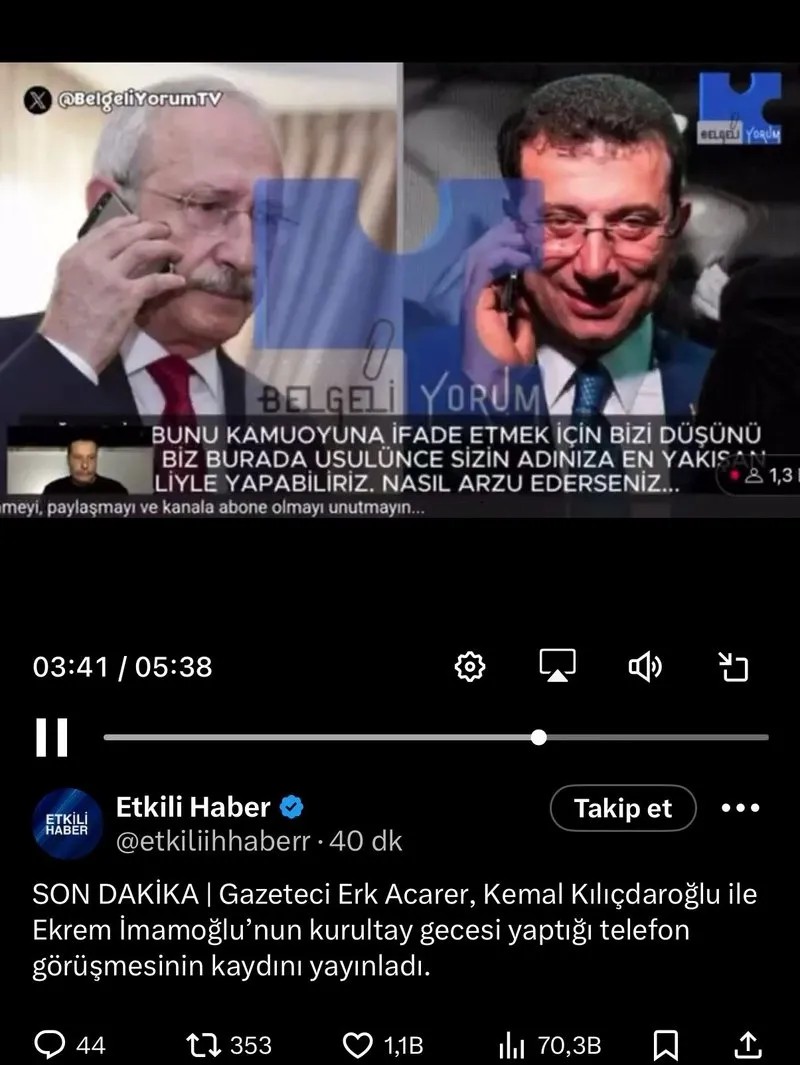 BND ajanı Erk Acarer, Ekrem İmamoğlu ve Kemal Kılıçdaroğlu arasındaki telefon görüşmesini ʺkes-yapıştırʺ yöntemiyle servis etti (Takvin.com.tr)