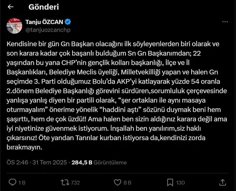 Tanju Özcan, Özgür Özel'e verdi veriştirdi