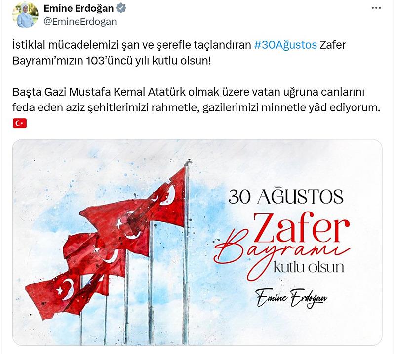 Emine Erdoğan'ın sosyal medya paylaşımı (X)