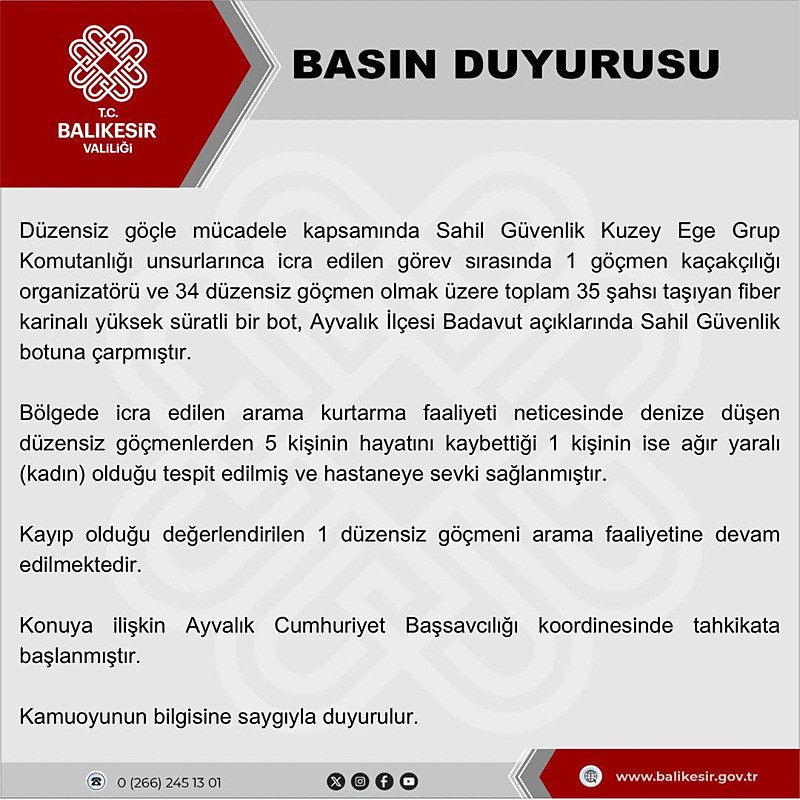 Balıkesir Valiliği açıklaması (DHA)