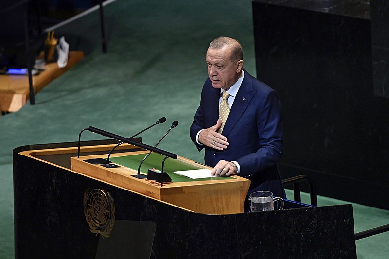 Başkan Erdoğan, BM'de düzenlenen Filistin Konulu Yüksek Düzeyli Uluslararası Konferans'ta konuştu. (AA)