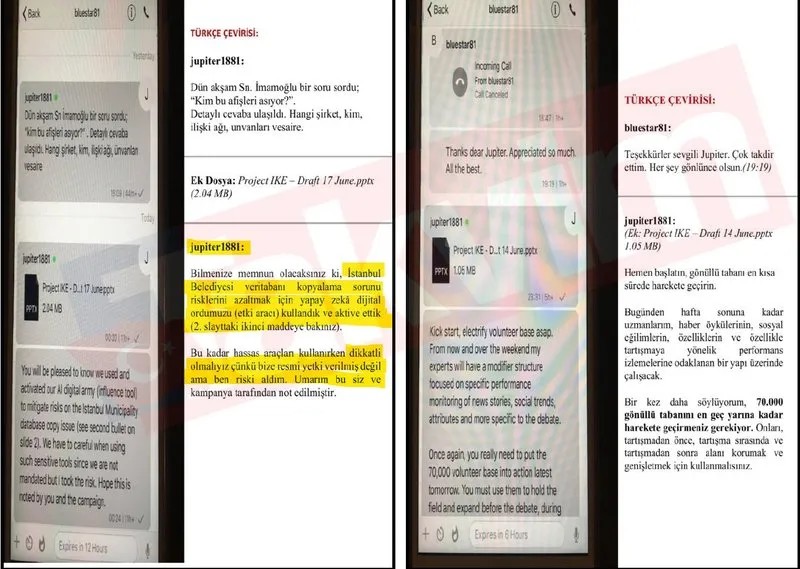 FETÖ-MI6 ajanı Hüseyin Gün'ün ʺWickrʺ uygulaması üzerinden İmamoğlu'nun ekibiyle yaptığı gizli yazışmalar (Takvim.com.tr)