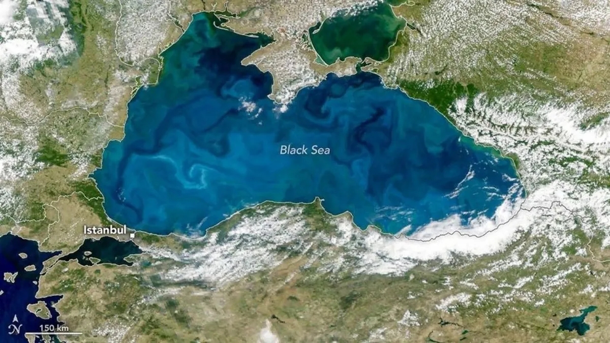 NASA'nın PACE uydusu Karadeniz'in turkuaz renge büründüğünü uzaydan görüntüledi. (Fotoğraf:NASA)