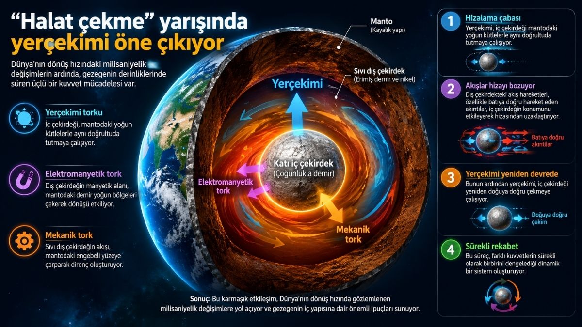 Bilim insanları Dünya’nın dönüşünü bir “halat çekme” yarışına benzetiyor. (Foto: Yapay zeka)