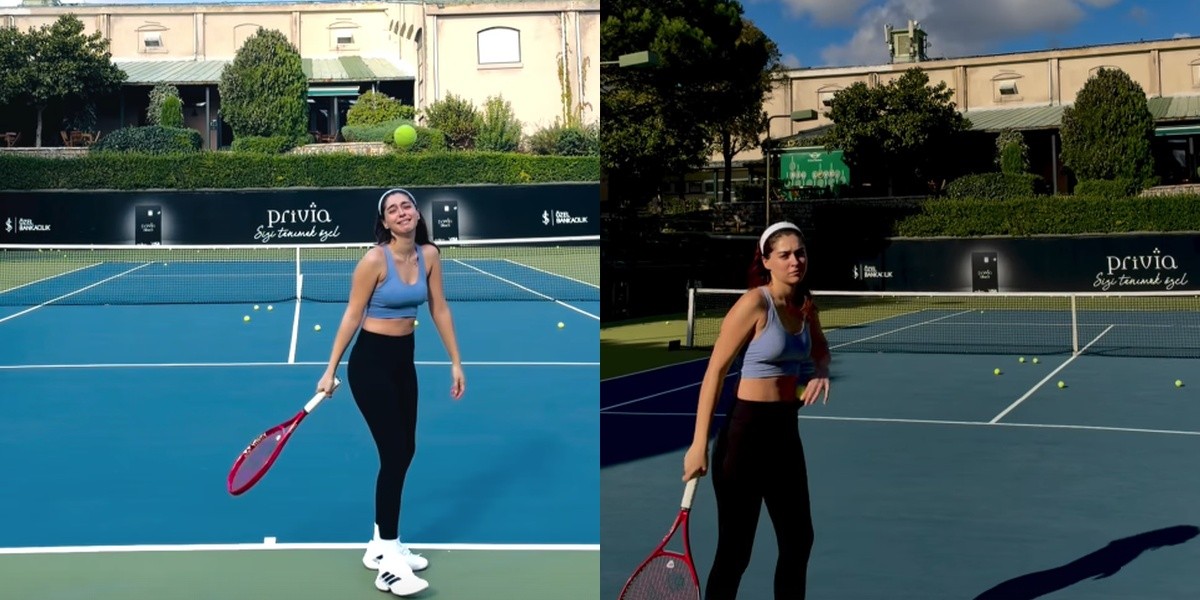 Spor kombiniyle kortta raket sallayan oyuncu, istediği vuruşu yapamadığı anlardaki üzgün ifadesini ʺE bu en zoruymuşʺ notuyla takipçilerinin beğenisine sundu.