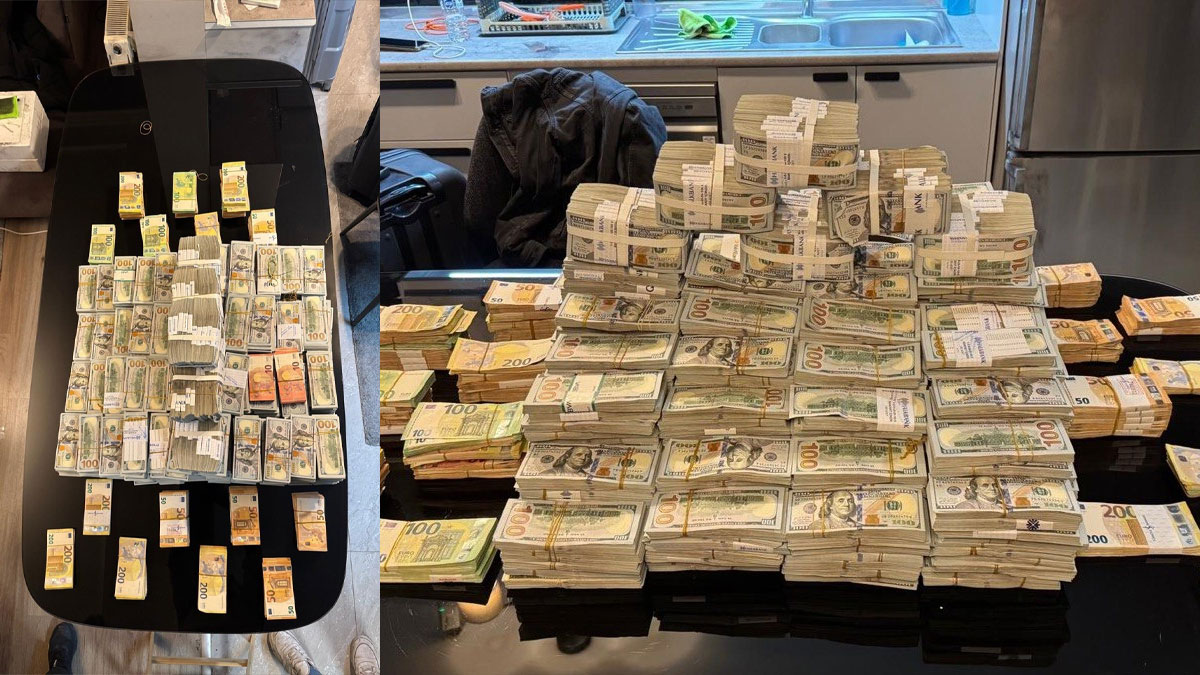 Kasaların anahtar ve şifresinin kullanılmasıyla açılan kasalardan yüksek miktarda Euro ve ABD doları ele geçirildi; paraların sayım işleminin sürdüğü öğrenildi. (Foto: Takvim)