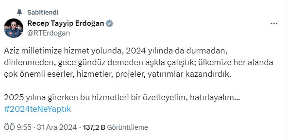 2024’te yapılan hizmet ve projeler! Başkan Erdoğan tek tek paylaştı