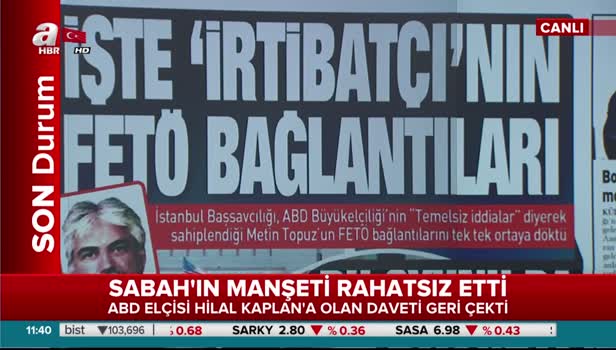 ABD Büyükelçiliği SABAH'ın manşetinden rahatsız oldu